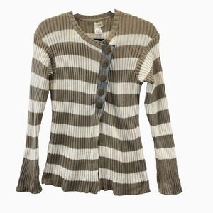 Meesh‎ by D.A.R. Striped Button Up Cardigan Sweater Top Medium Peru Cotton Blend
